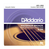 D'Addario EJ26 Phosphor Bronze, Custom Light, 11-52, Acoustic Guitar Strings