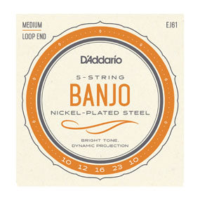 D'Addario EJ61 5-String Banjo, Nickel, Medium, 10-23