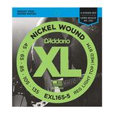 D'Addario EXL165-5 Nickel Wound 5-String Bass, Custom Light, 45-135, Long Scale