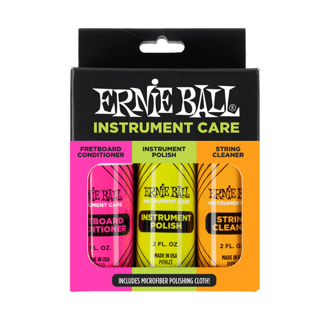 Ernie Ball Instrument Care Kit 3-pack with microfibre polishing cloth