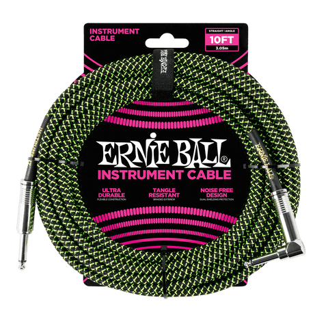 Ernie Ball Braided Instrument Cable Straight/Angle 10ft - Black/Green
