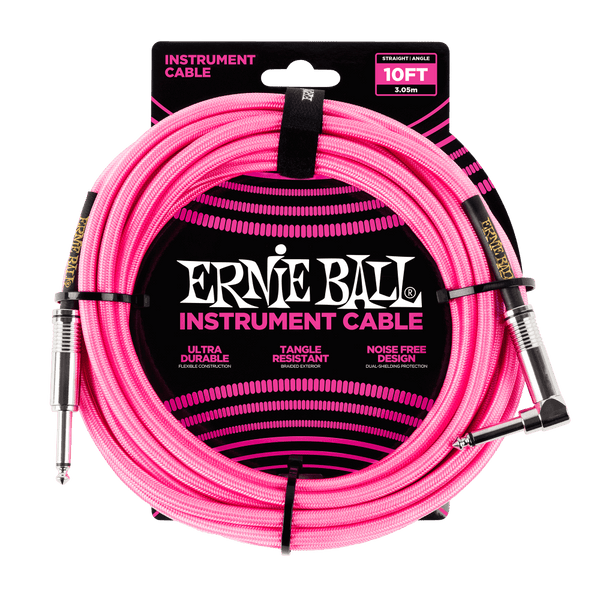 Ernie Ball Braided Instrument Cable Straight/Angle 10ft - Neon Pink