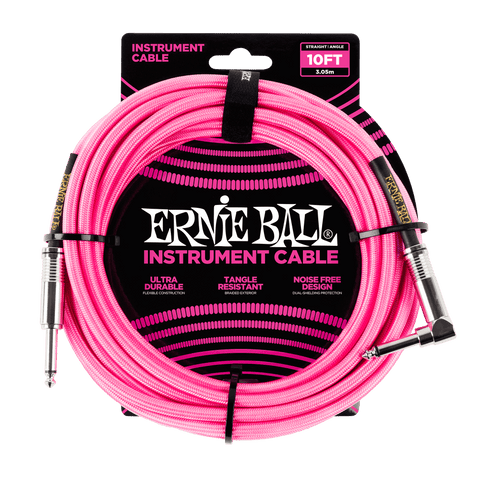 Ernie Ball Braided Instrument Cable Straight/Angle 10ft - Neon Pink