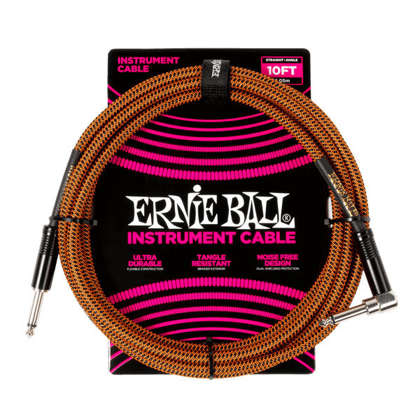 Ernie Ball Braided Instrument Cable Straight/Angle 10ft - Pumpkin Pie