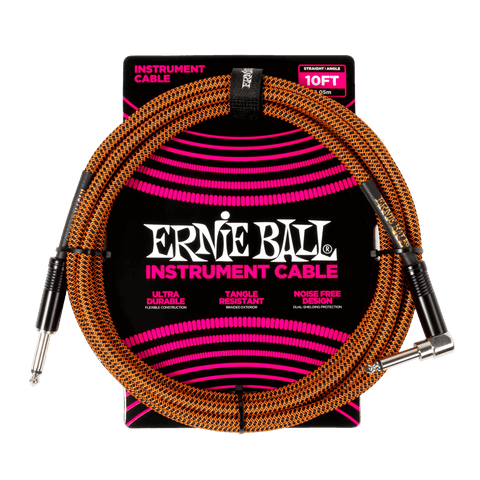 Ernie Ball Braided Instrument Cable Straight/Angle 10ft - Pumpkin Pie