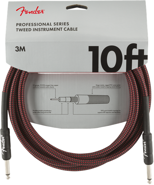 Fender 10ft Professional Series Instrument Cable - Red Tweed