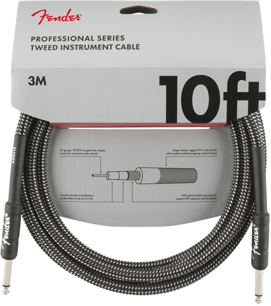 Fender 10ft Professional Series Instrument Cable - Grey Tweed