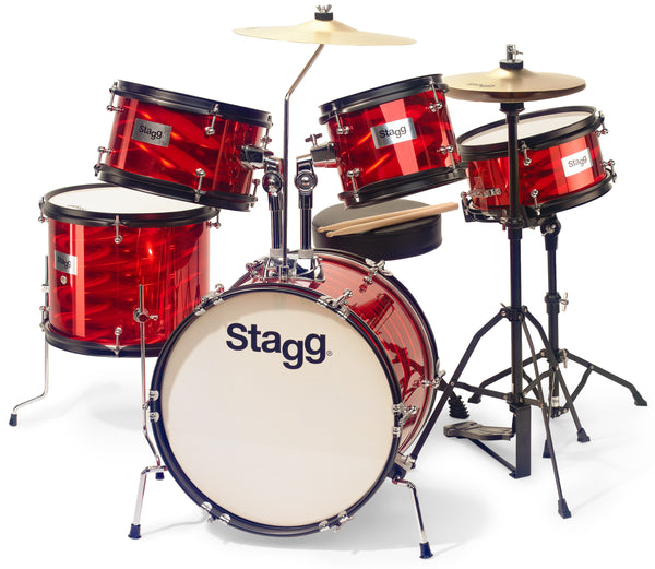 Stagg TIM JR - Red- 5-piece junior drum set with hardware