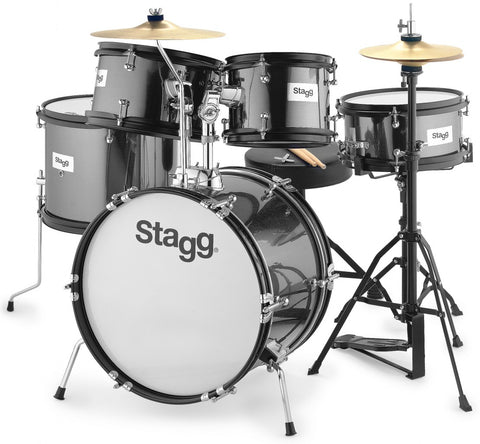 Stagg TIM JR - Black - 5-piece junior drum set with hardware