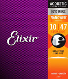 Elixir 80/20 Bronze Nanoweb Acoustic, Extra Light, 10-47