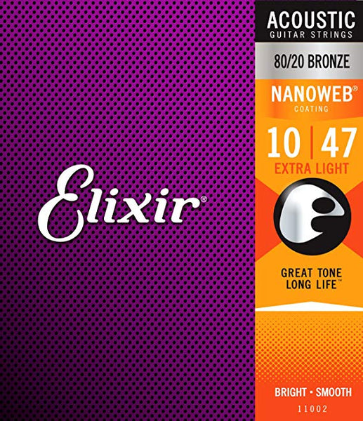 Elixir 80/20 Bronze Nanoweb Acoustic, Extra Light, 10-47