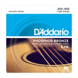 D'Addario EJ16 Phosphor Bronze, Light Gauge, 12-53 Acoustic Guitar Strings